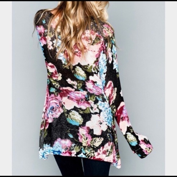 Show Me Your Mumu Floral Festibell Bell Sleeves Knit Sweater Size S Bohemian - Picture 2 of 7